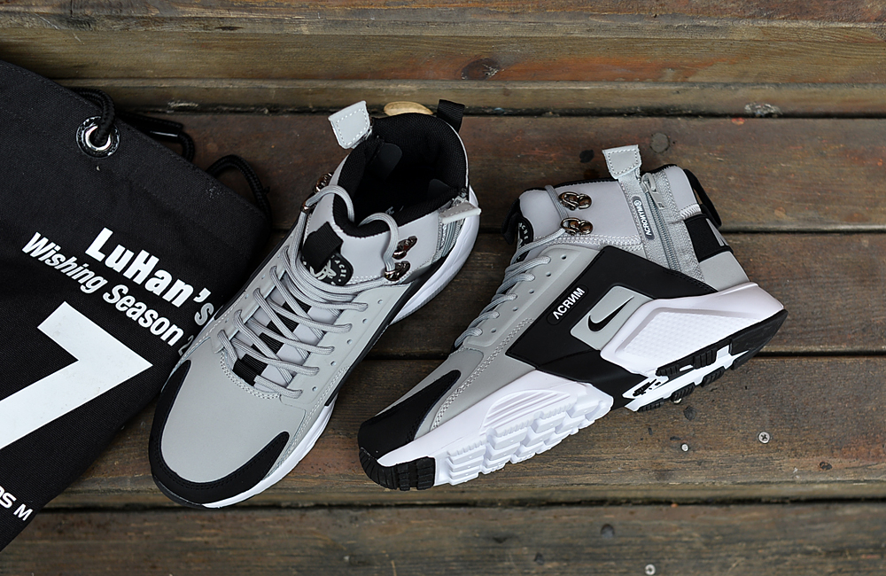 Nike Air Huarache X Acronym City MID Leather Grey Black Shoes - Click Image to Close